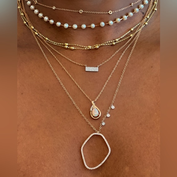 💖SOLD!💖 14K Pink Opal & Diamond Modernist Pendant Necklace in Solid Rose Gold - Picture 8 of 9